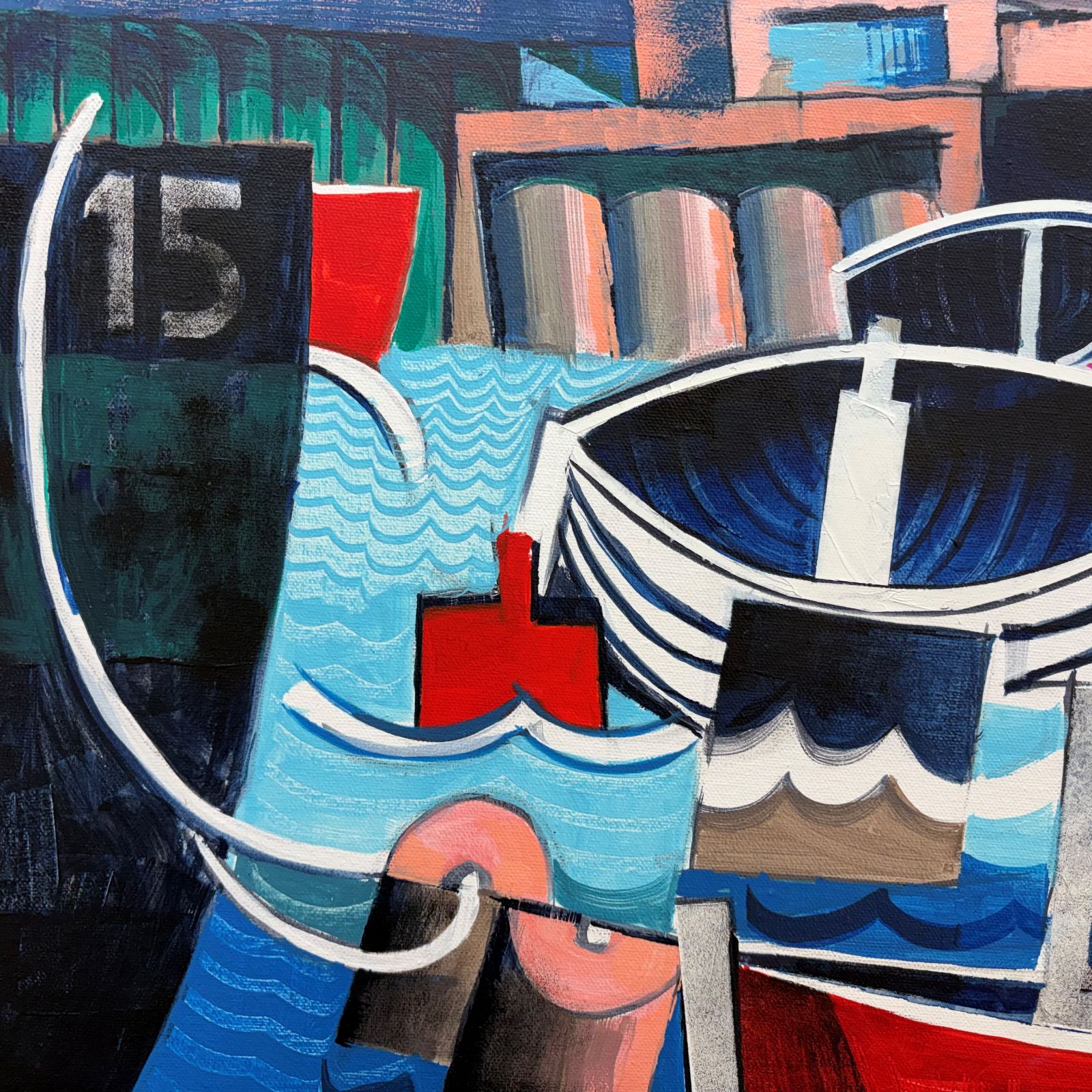 Boats in Teignmouth - Semi-abstract Acrylics Painting by Tony Homer - Image 3