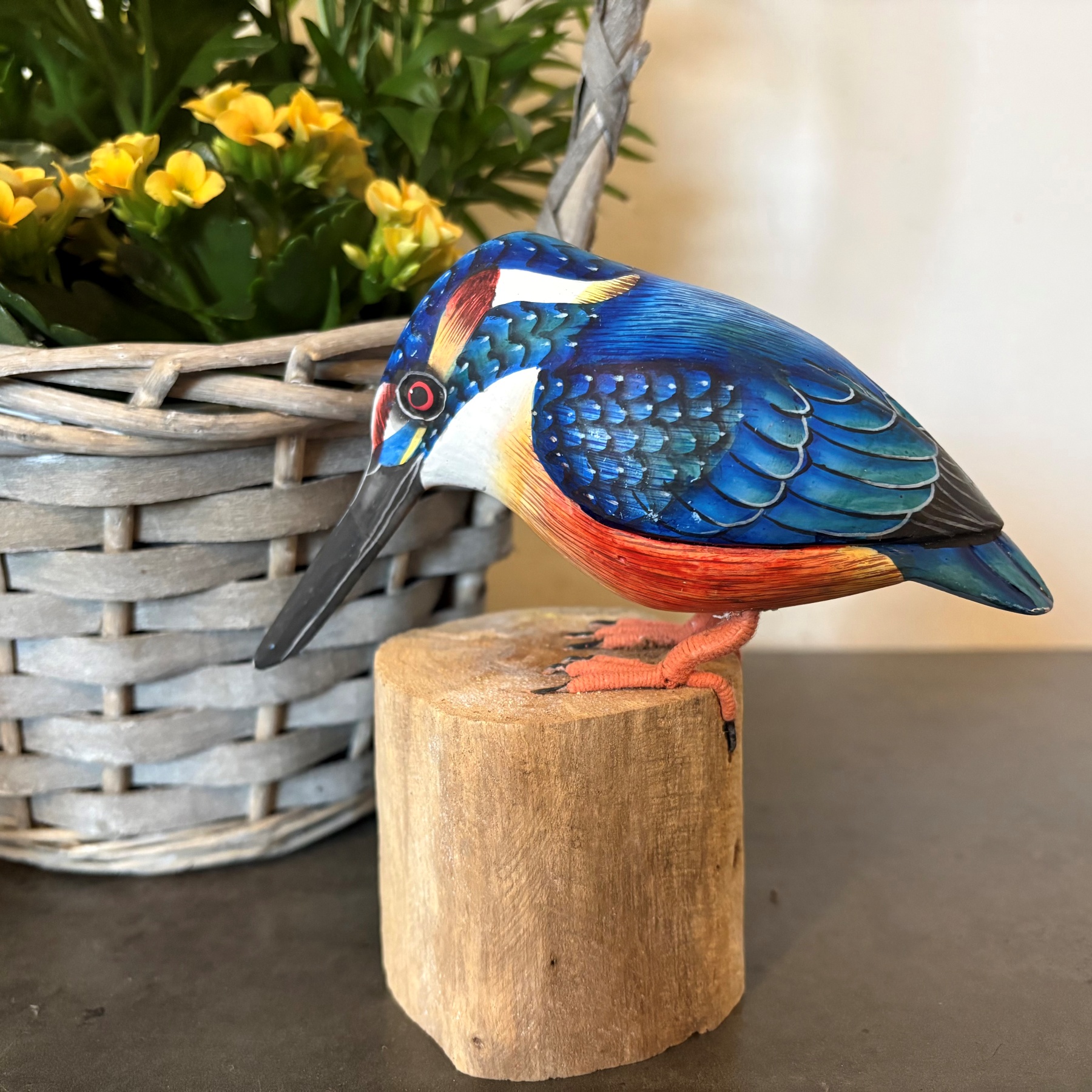 Hand Carved Kingfisher Ornament on Driftwood