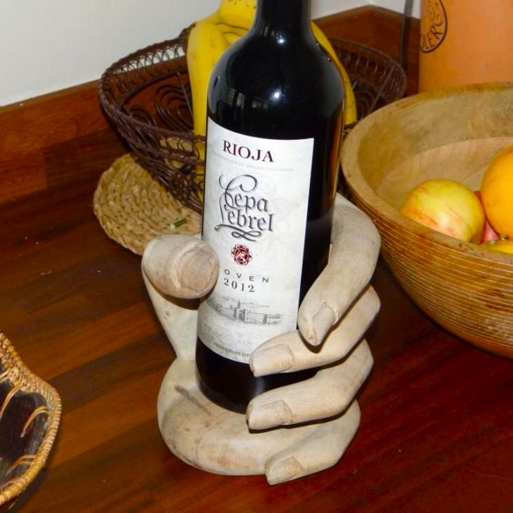 Hand Carved Wooden Hand Wine Bottle Holder