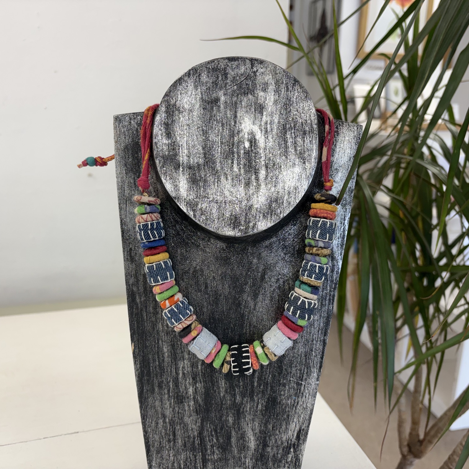 Handmade recycled denim necklace Fair Trade sustainable jewellery made from reclaimed jeans