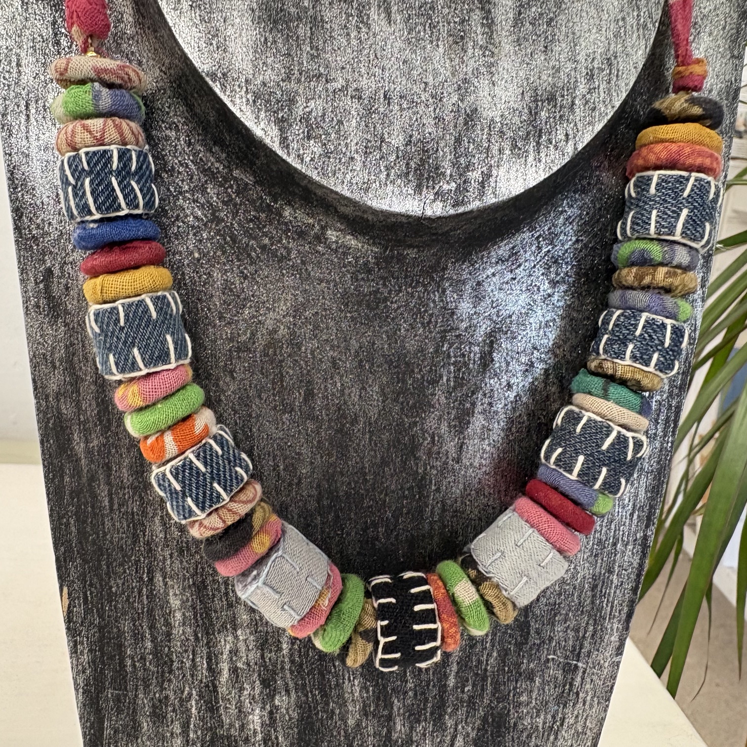 Handmade recycled denim necklace