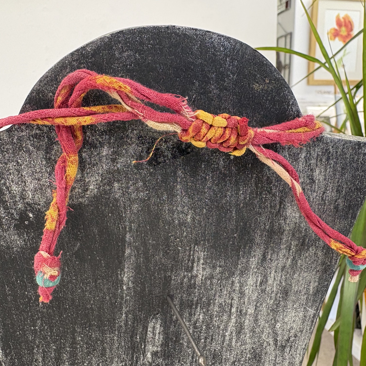 Back of Handmade recycled denim necklace