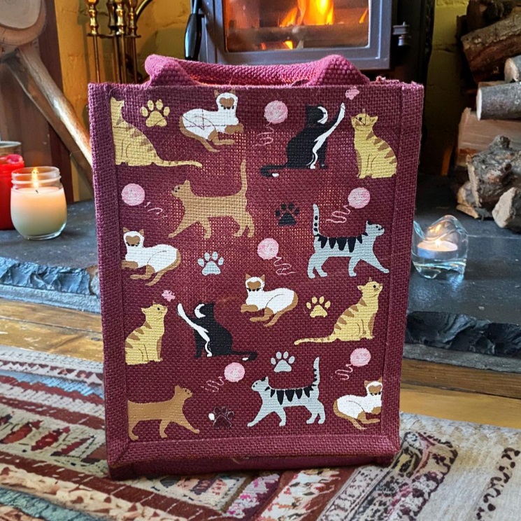 Purple Small Cats Shopping Jute Bag