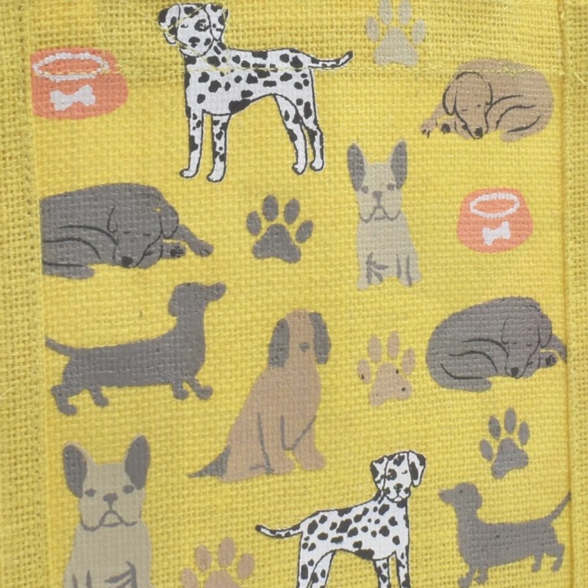 Small Yellow Dogs Jute Shopping Bag
