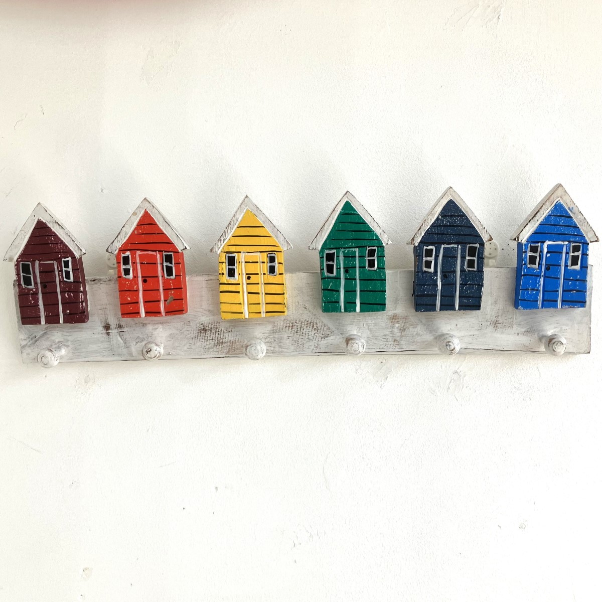 Wooden Beach Hut Coat Rack Hooks