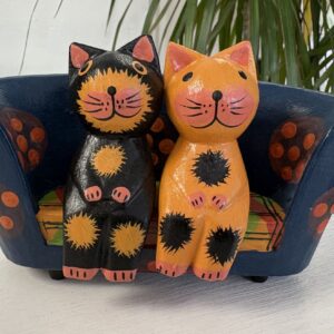 Wooden Cats on a Sofa Ornament