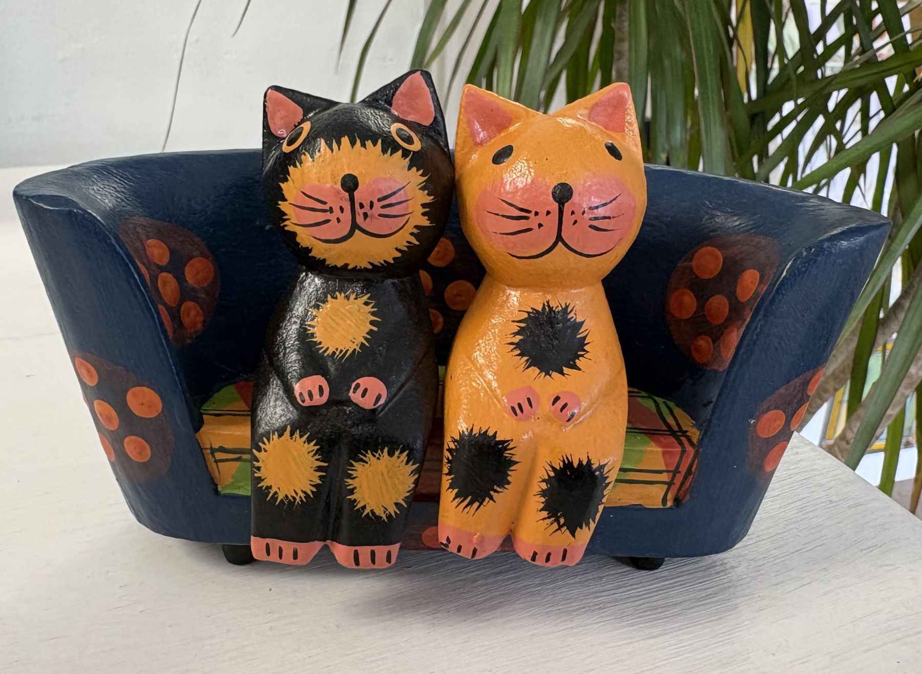 Wooden Cats on a Sofa Ornament