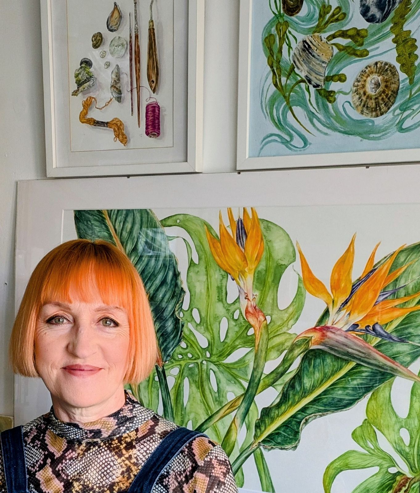 Clare Jenkinson, Local Teignmouth Artist, with her artwork.